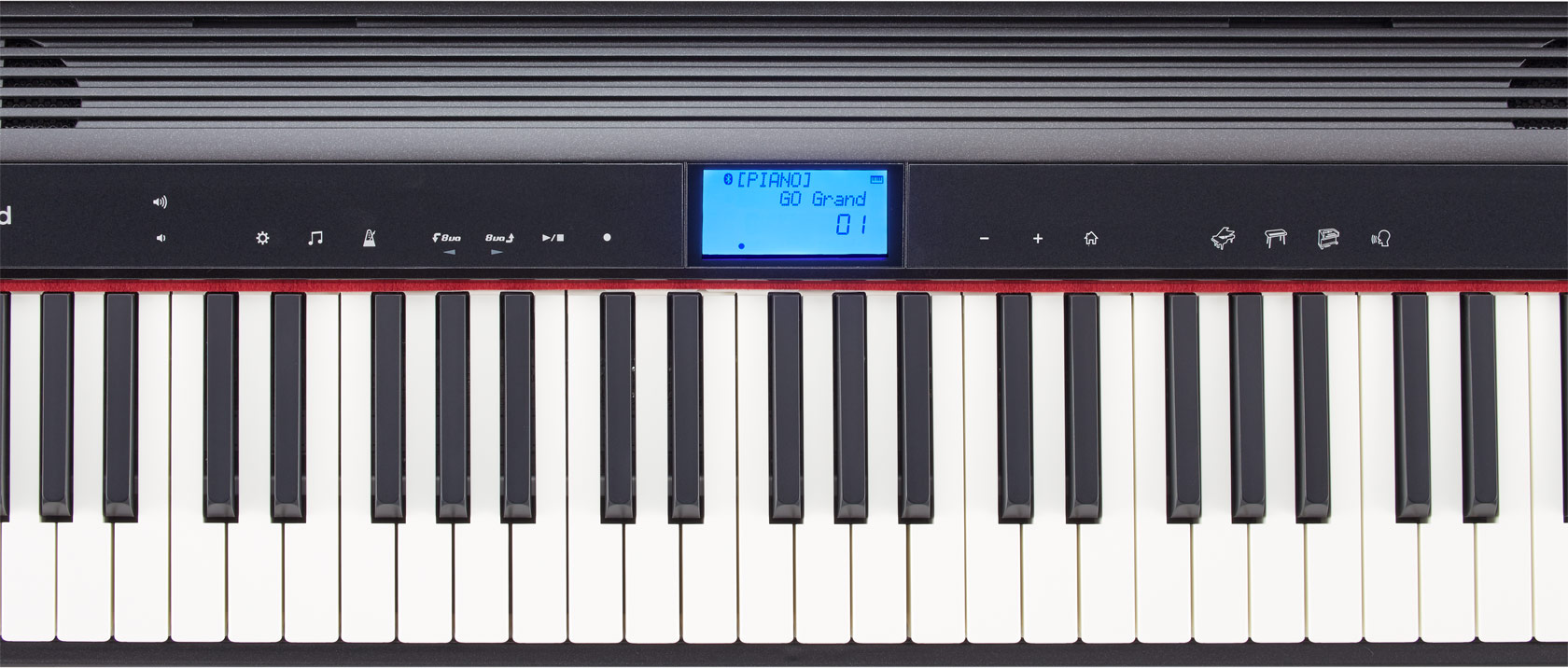 Vue rapprochée d'un clavier de piano numérique noir avec des touches blanches et noires.
