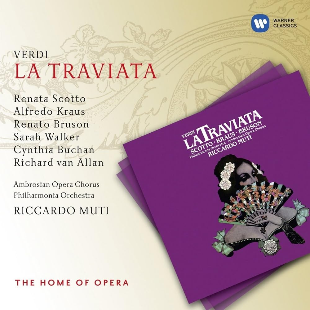 Verdi La Traviata operájának borítója szereplő- és zenekari részletekkel.