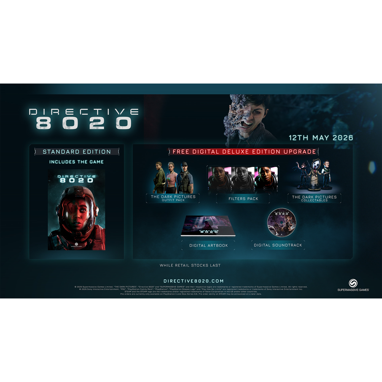 Directive 8020 game promo art with standard edition, digital upgrade options and release date.