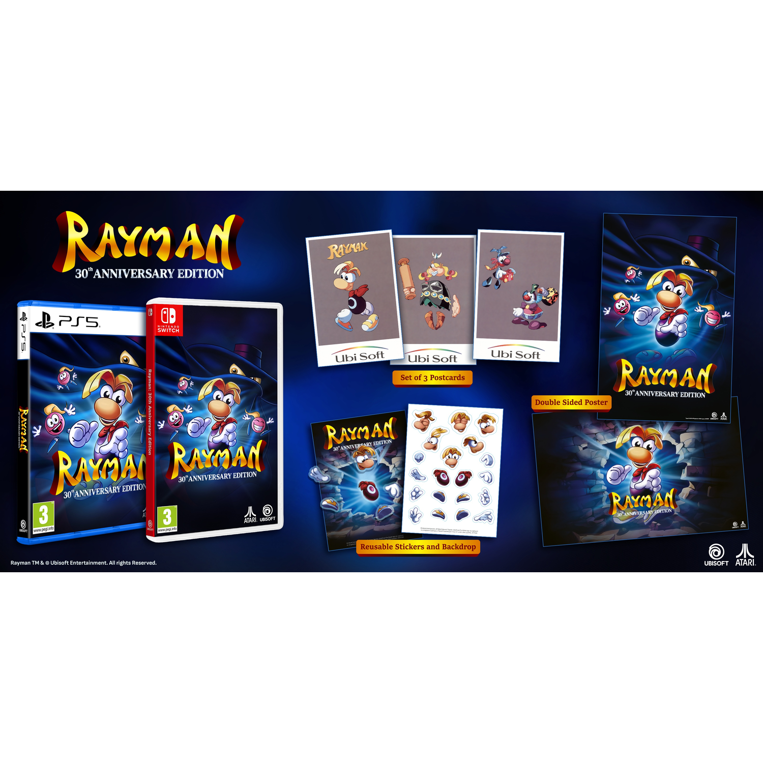 Rayman 30th Anniversary Edition voor PS5 & Switch met ansichtkaarten, stickers & poster.