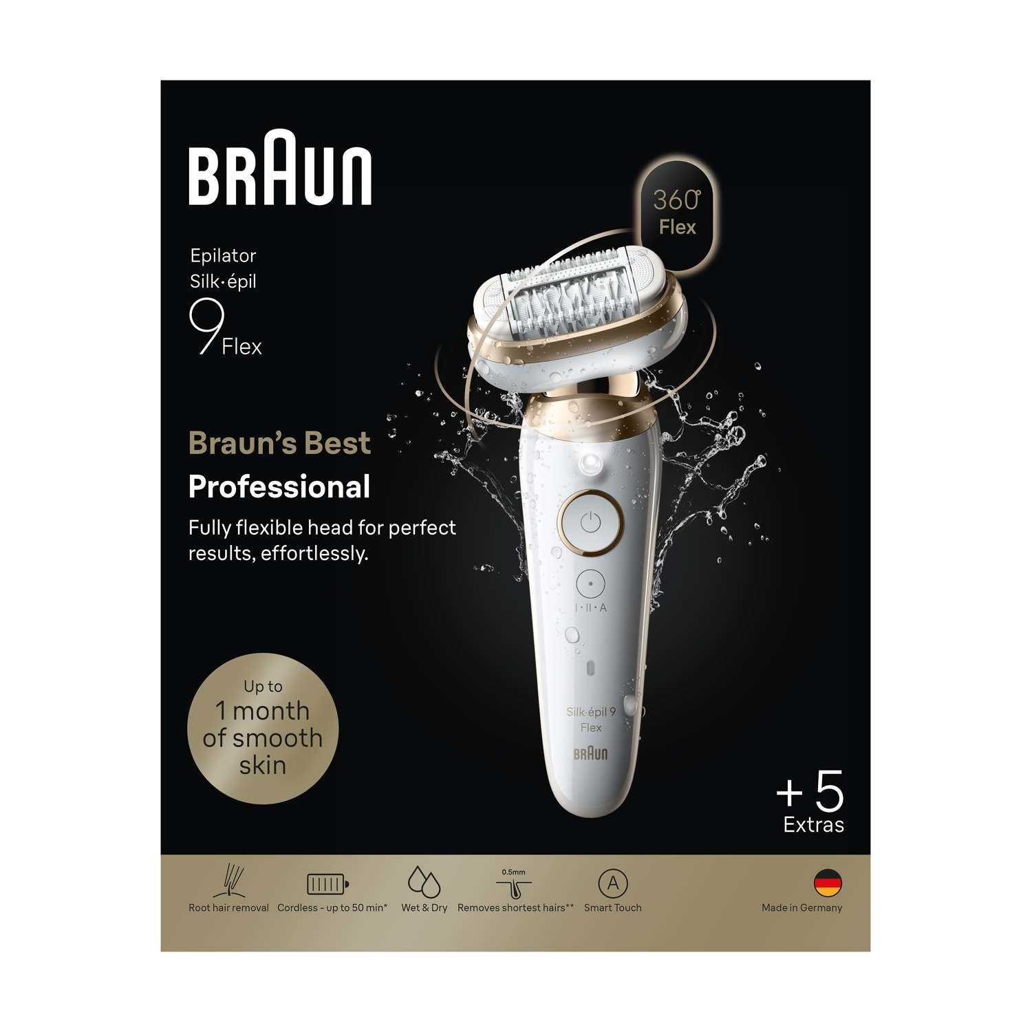 Epilatore Braun Silk-épil 9 Flex con testina flessibile, acqua ed extra.