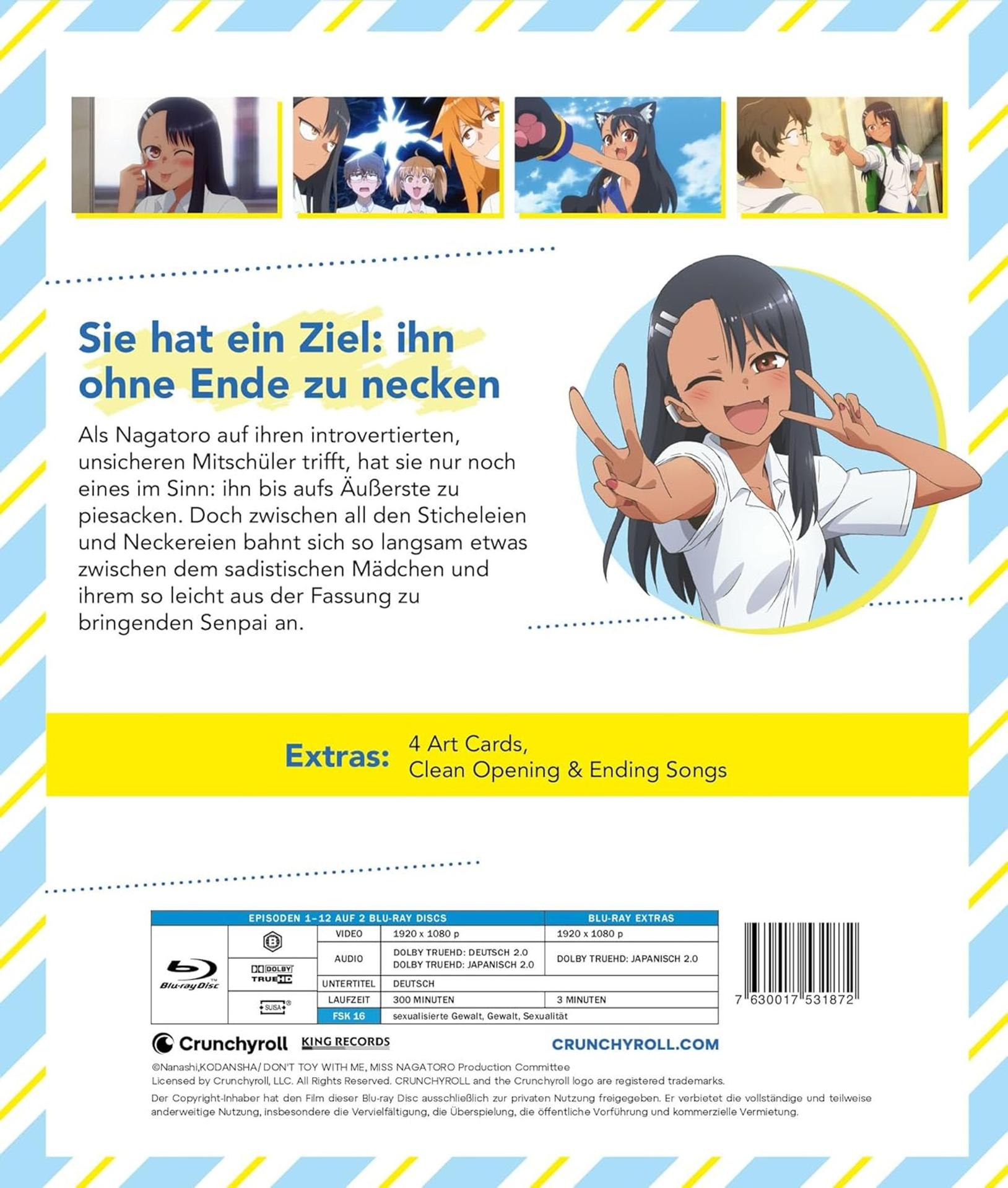 Anime Blu-ray Cover mit Szenenbildern, Hauptfigur Nagatoro und Extras.