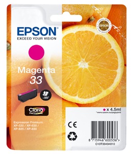 Tusz Epson Magenta 33 z pomarańczami, 4,5ml.