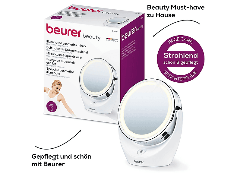 Beurer 584.01 BS 49 Beleuchteter Kosmetikspiegel mit 5-fach Zoom