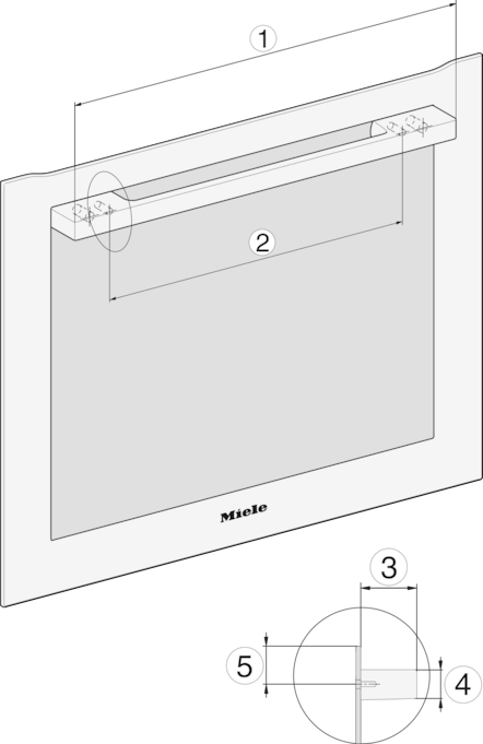 Technische Zeichnung eines Miele-Geräts mit Maßen und Details.