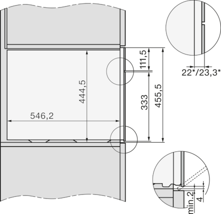 Technische Zeichnung mit Maßen 546,2x444,5.