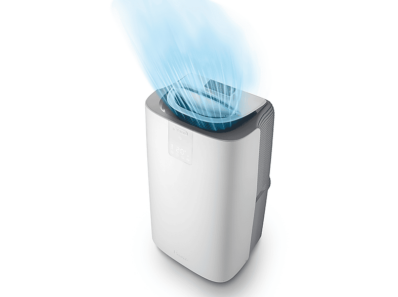 DELONGHI AP130I GENTLEJET – starke & leise Kühlung für große Räume, 3-in1: Kühlung, Entfeuchtung, Ventilation, mobiles Klimagerät Weiß/Grau (Max. Raumgröße: 130 m³, EEK: A+)