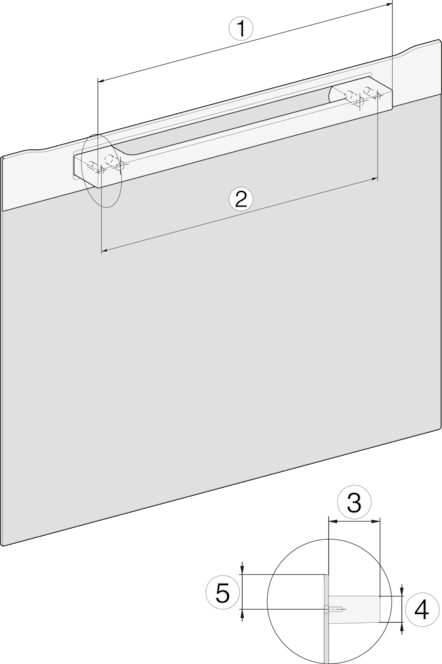 Technische Zeichnung eines Griffs mit Maßen 1, 2, 3, 4 und 5.