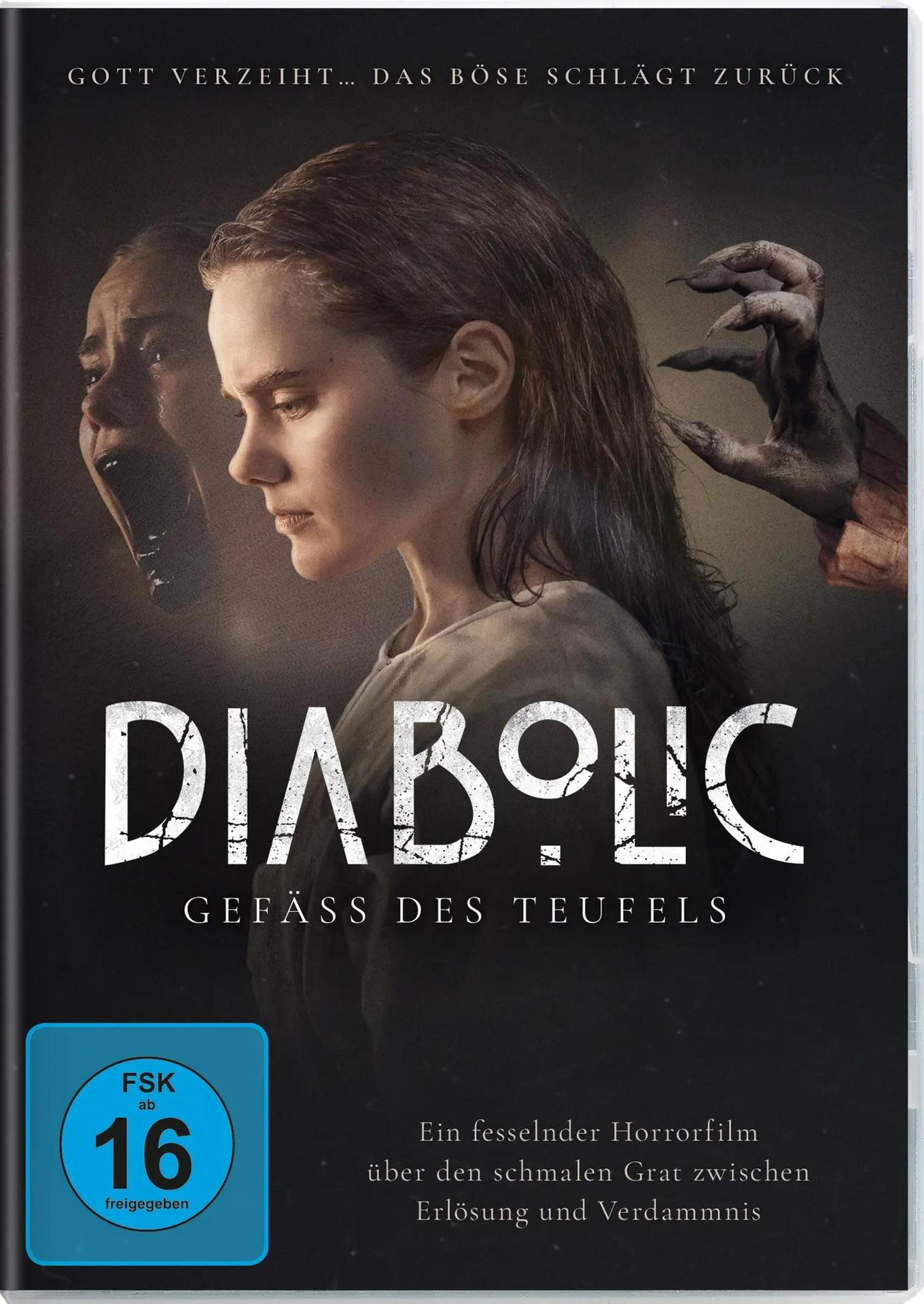 Filmplakat: Frau schaut zur Seite, eine schreiende Frau im Hintergrund, böse Hand.