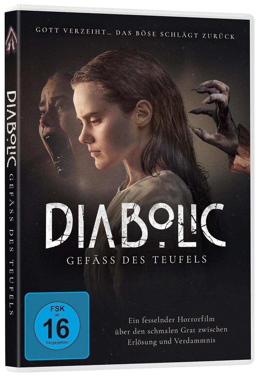 Horrorfilm-DVD-Cover: Frau im Profil, dahinter schreiende Gestalt und Teufelshand.