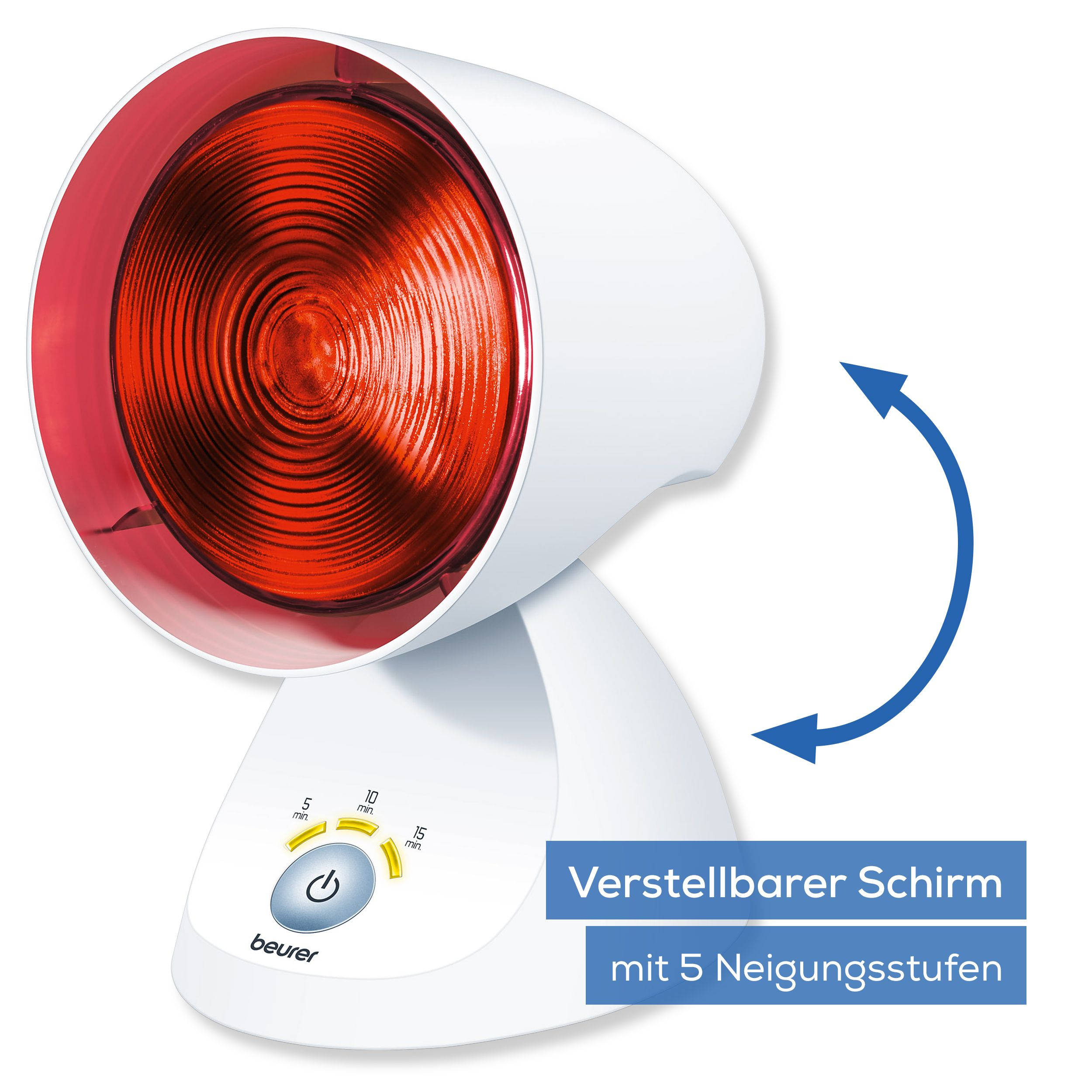 Ein weißes Wärme-Lampe mit roter Lampe und Timer-Optionen.