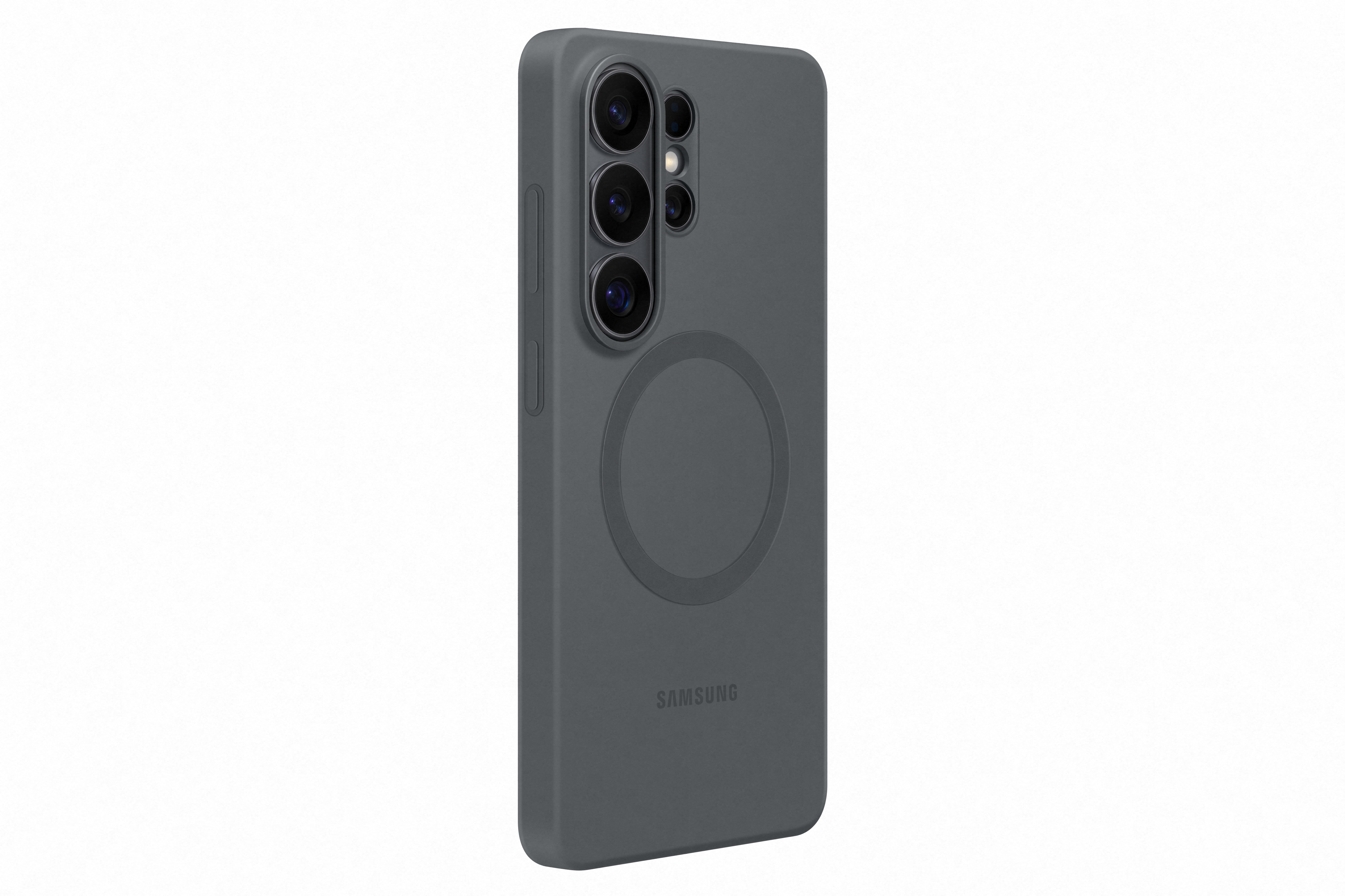 Dunkelgraue Handyhülle mit Kameramodul und Samsung-Logo.