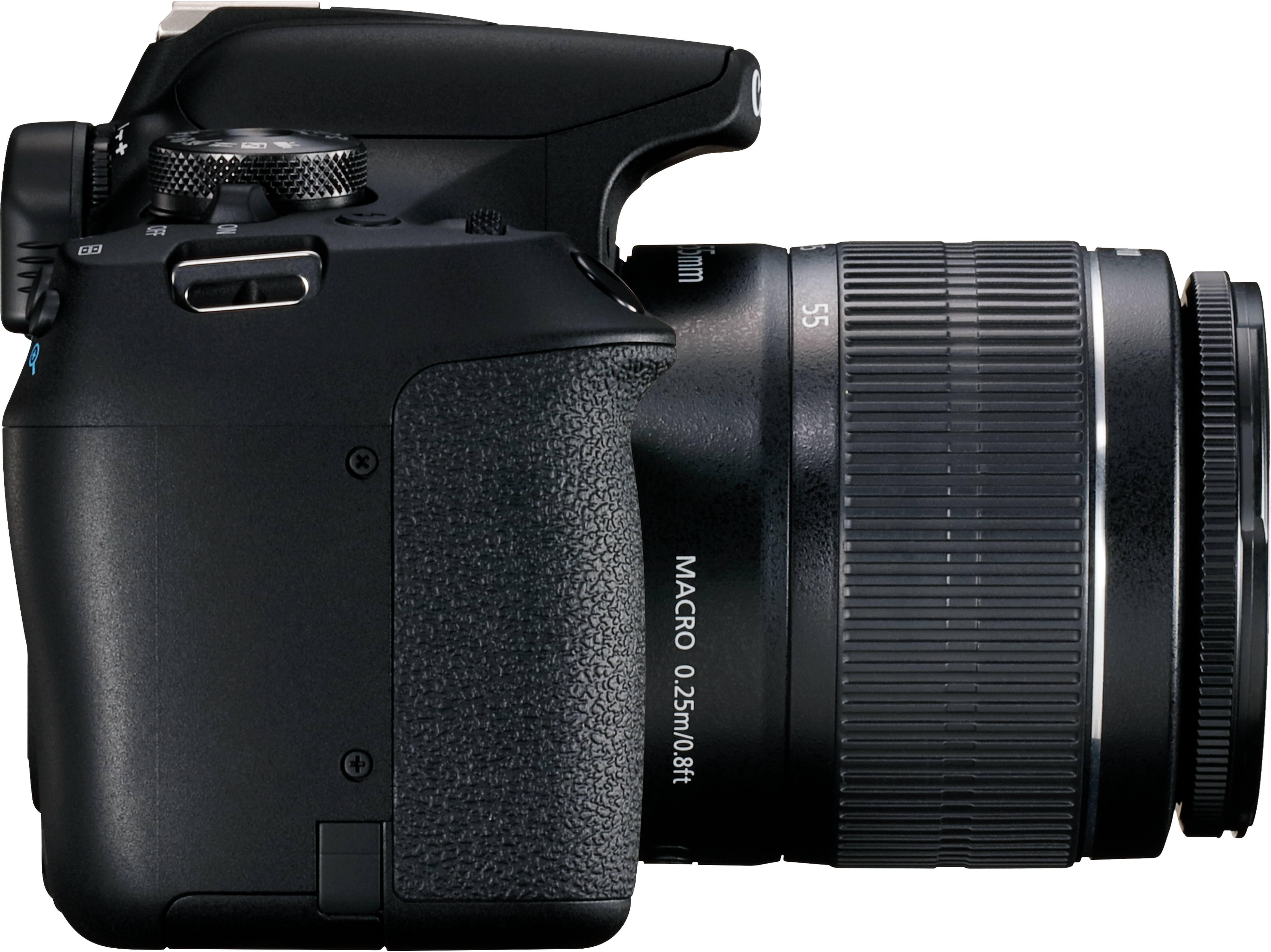 Appareil photo reflex numérique noir avec objectif, gros plan des commandes.