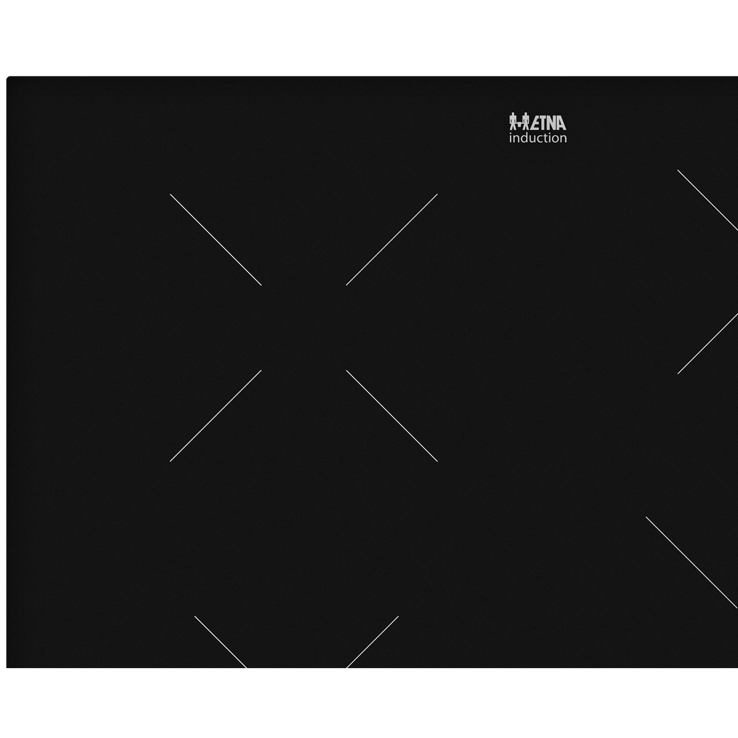 Plaque à induction noire avec quatre zones de cuisson et logo ETNA.