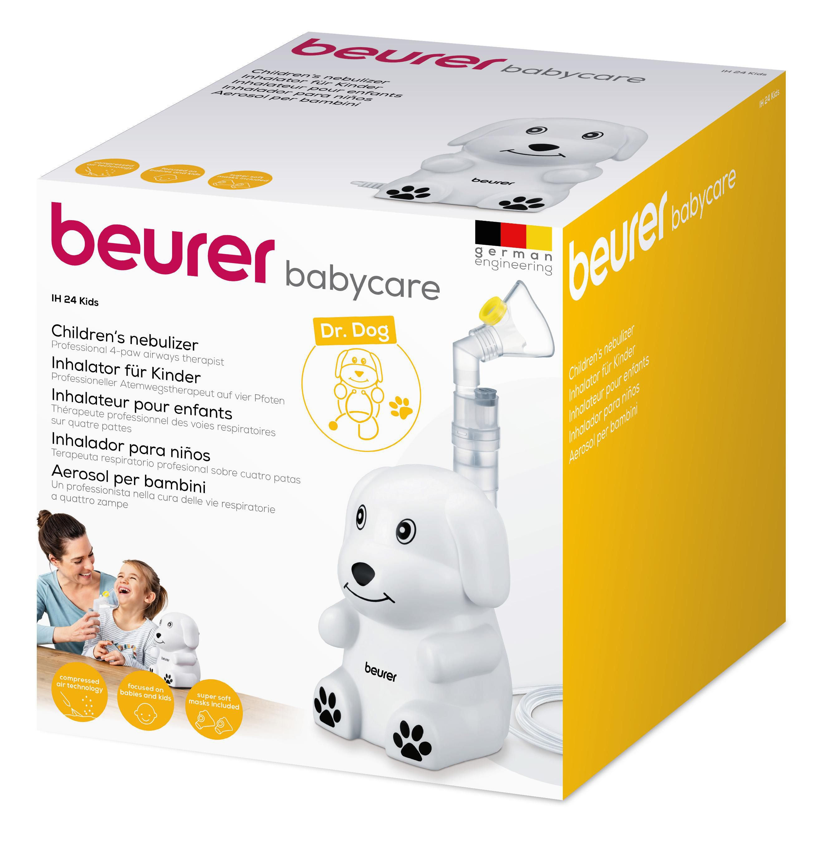 Beurer Babycare Dr. Dog Inhalator für Kinder, weißer Hund, mit Zubehör.