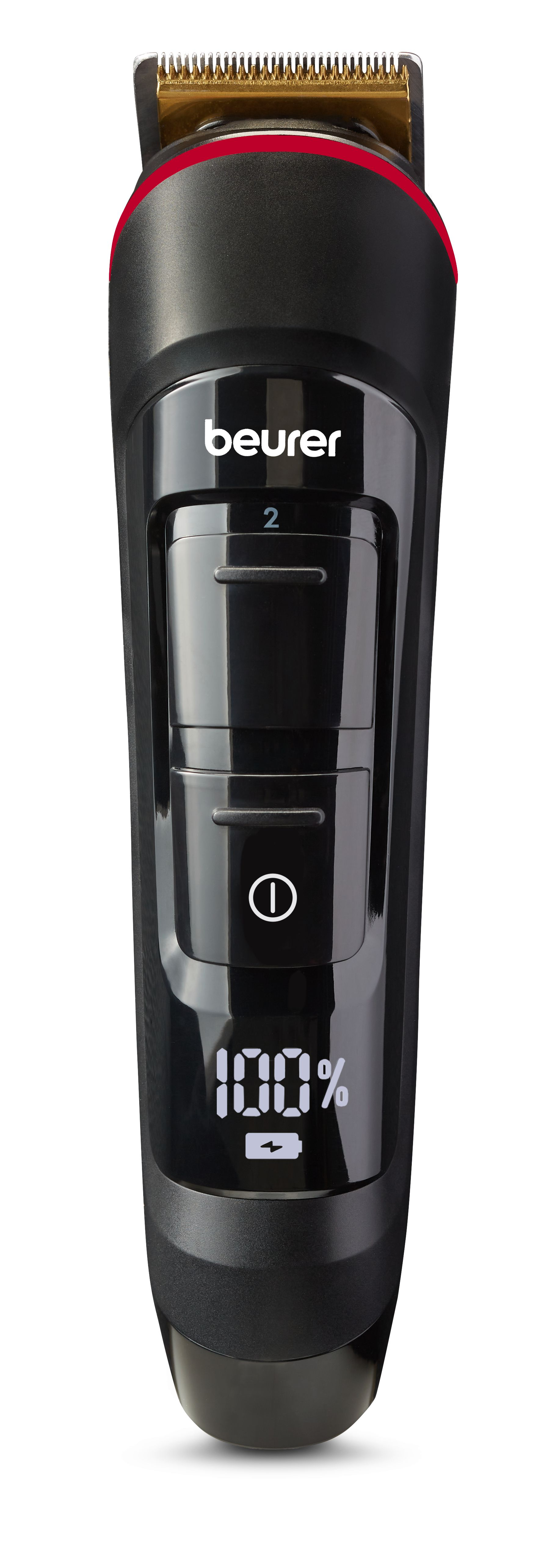 Schwarzer Beurer Trimmer mit LCD-Display, 100% Akkuladung.