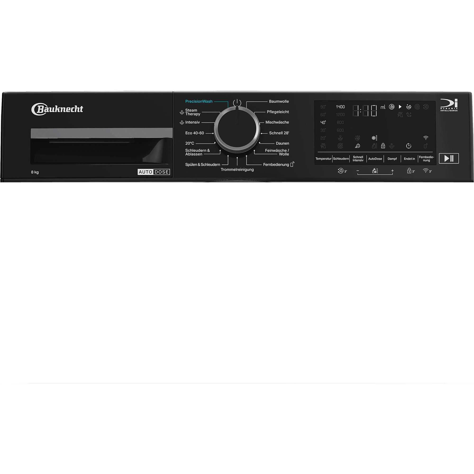 Schwarze Bauknecht Waschmaschine mit digitalem Display und Bedienknopf.