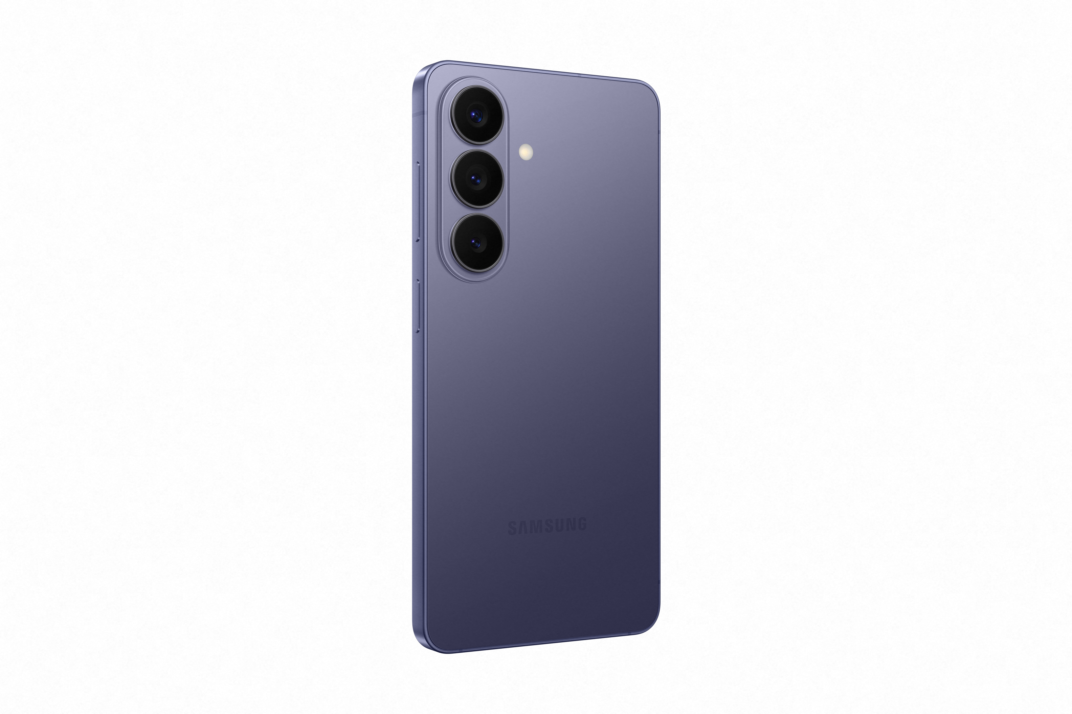 Rückseite eines lilafarbenen Samsung-Smartphones mit drei Kameras.