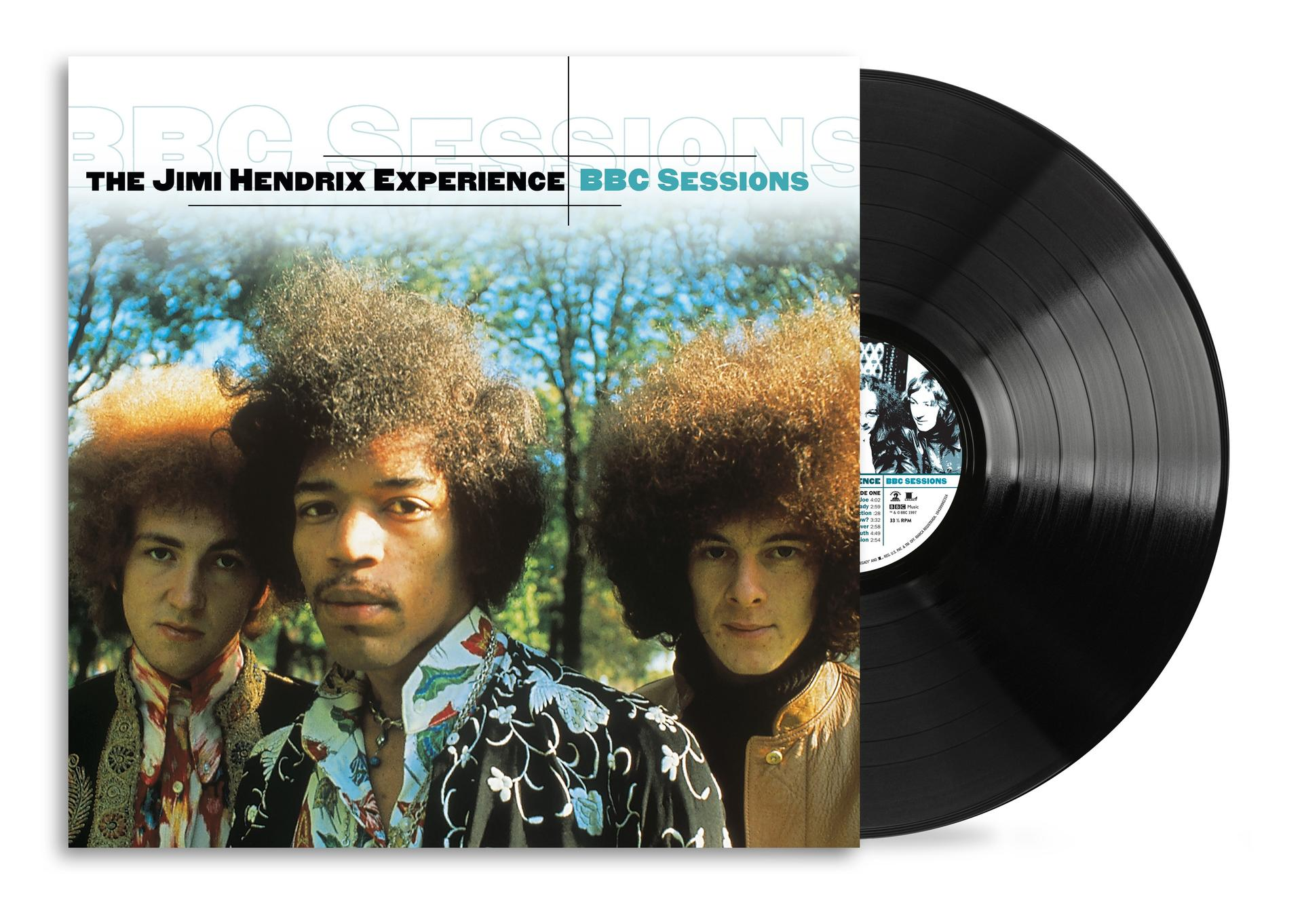 The Jimi Hendrix Experience BBC Sessions album cover next to a black vinyl record.