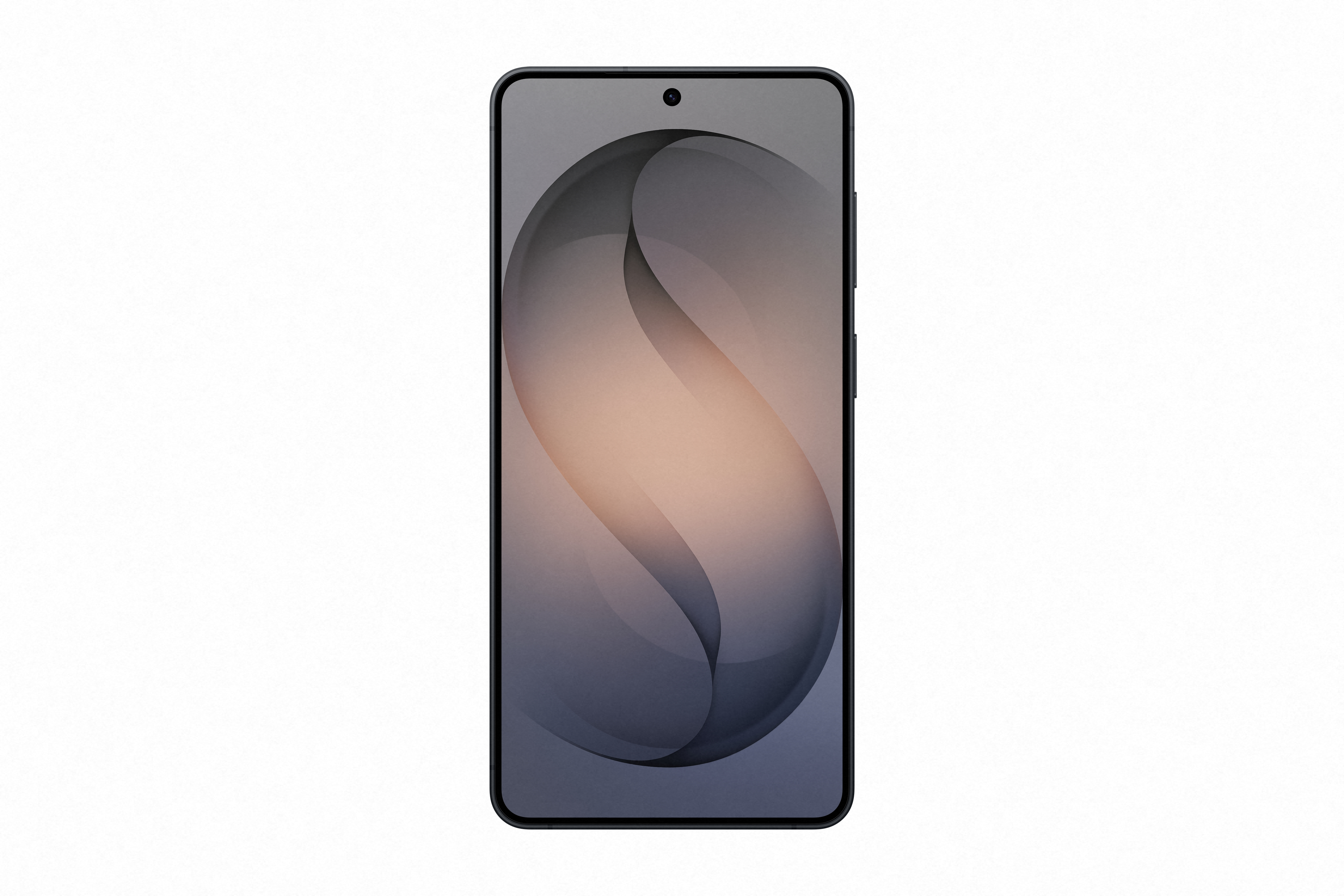 Ein dunkles Smartphone mit einem abstrakten, grauen und beigen Hintergrundbild.