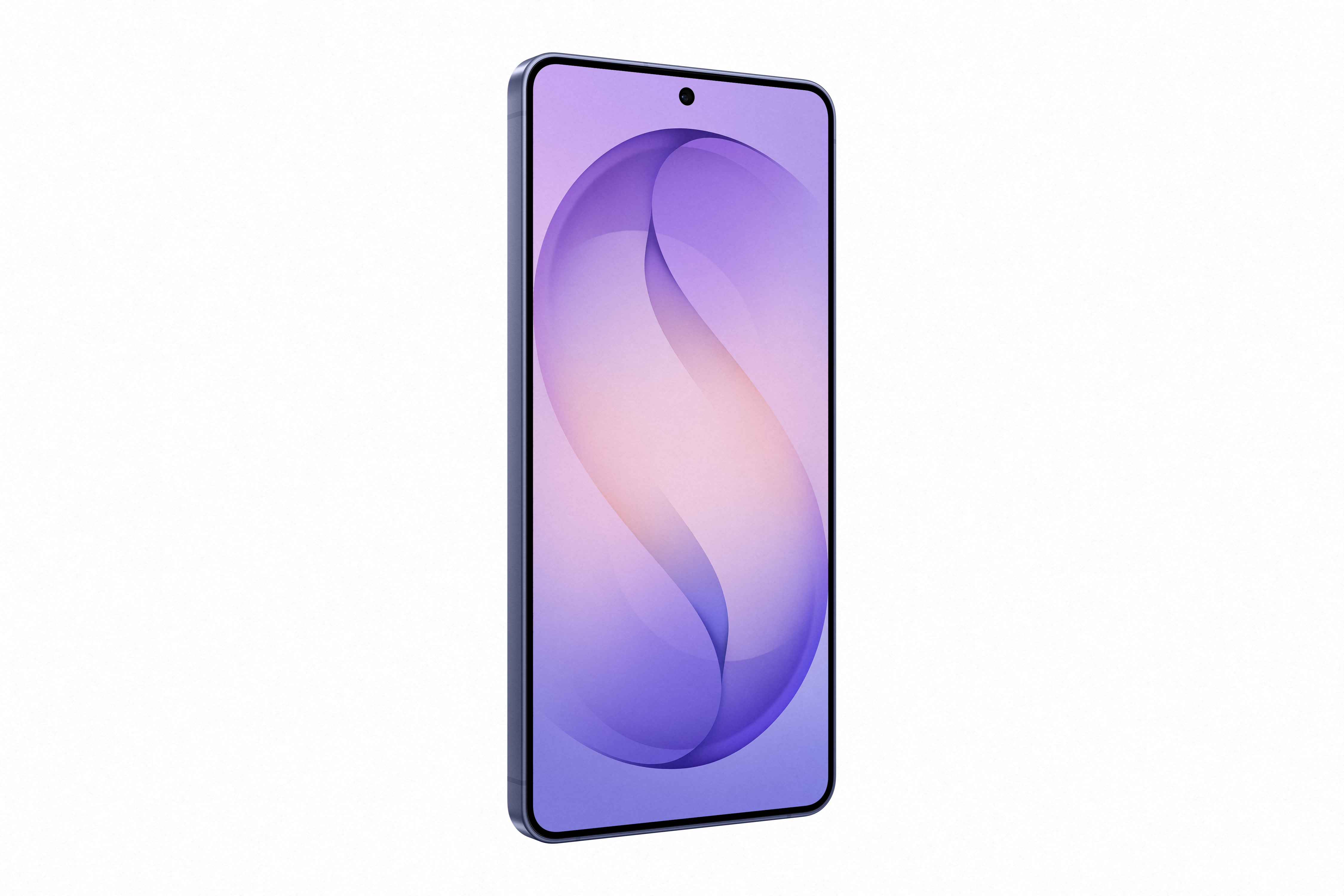 Ein dunkles Smartphone mit einem lila und rosa Hintergrundbild.