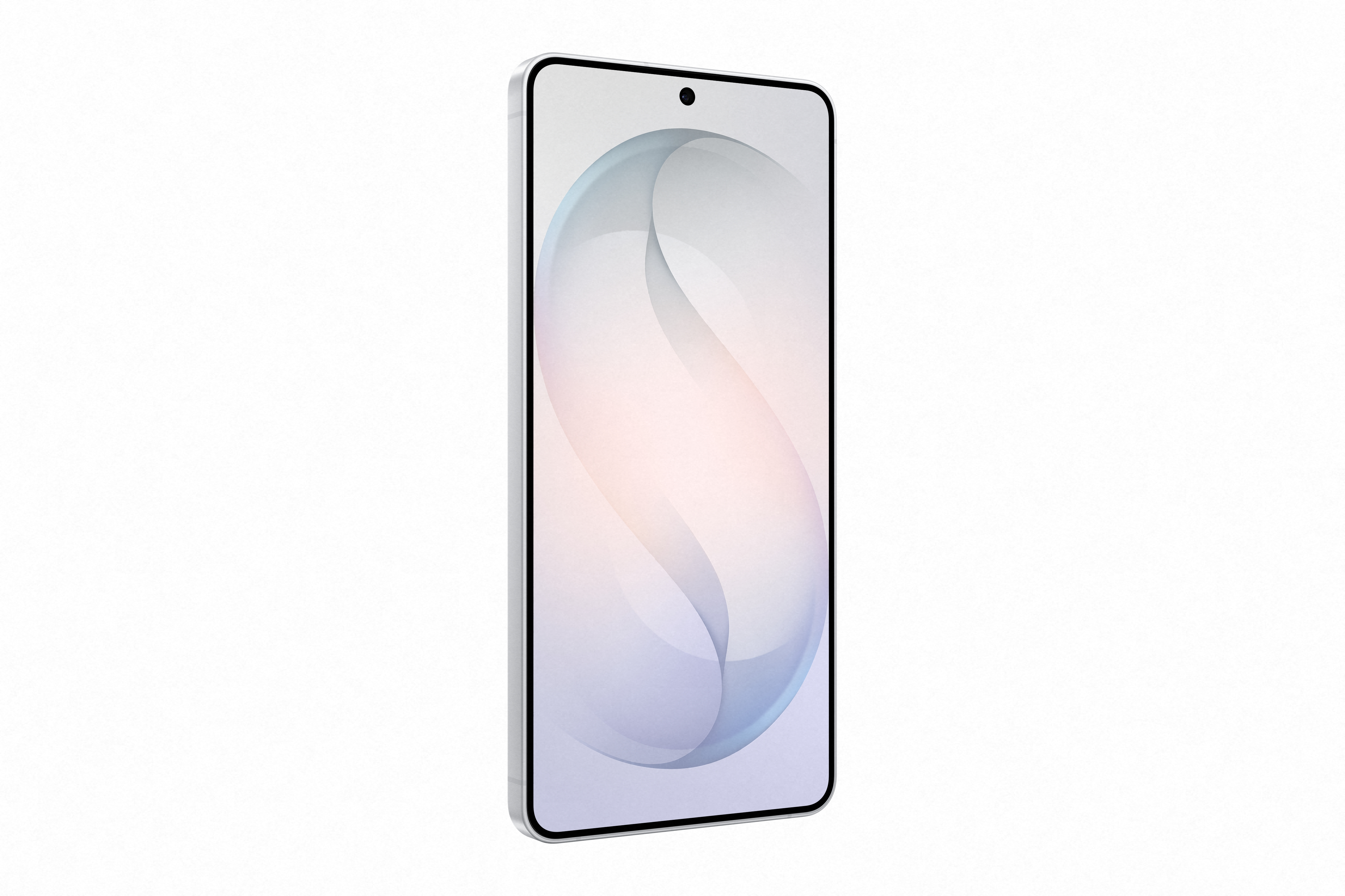 Ein silbernes Smartphone mit schwarzem Rand und einem Muster auf dem Bildschirm.
