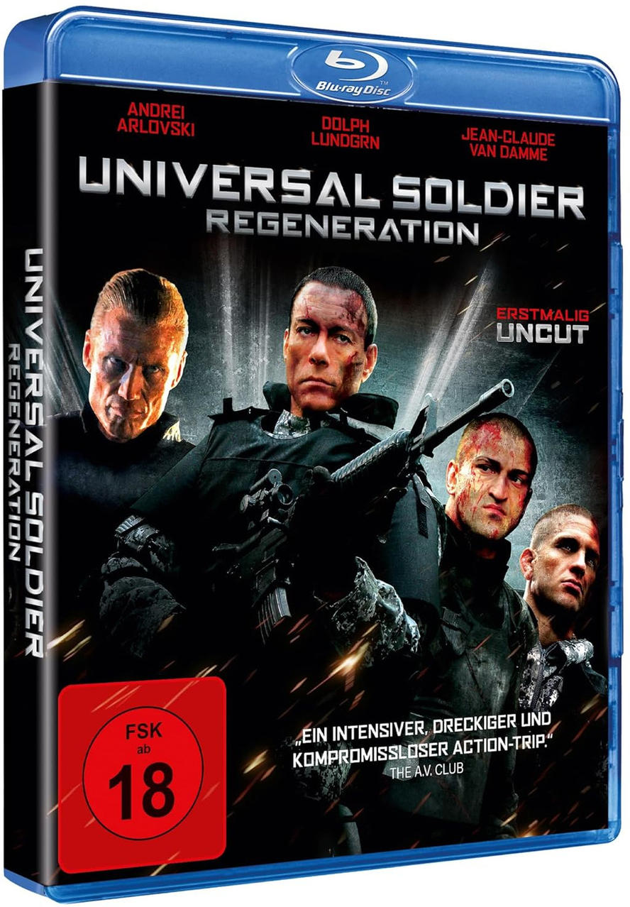 Blu-ray-Cover von Universal Soldier mit Dolph Lundgren und Jean-Claude Van Damme.