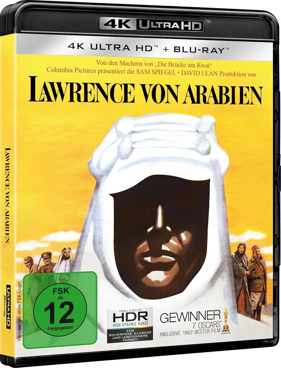 Filmcover von 'Lawrence von Arabien' 4K UHD Blu-ray mit T.E. Lawrence im Kopftuch.