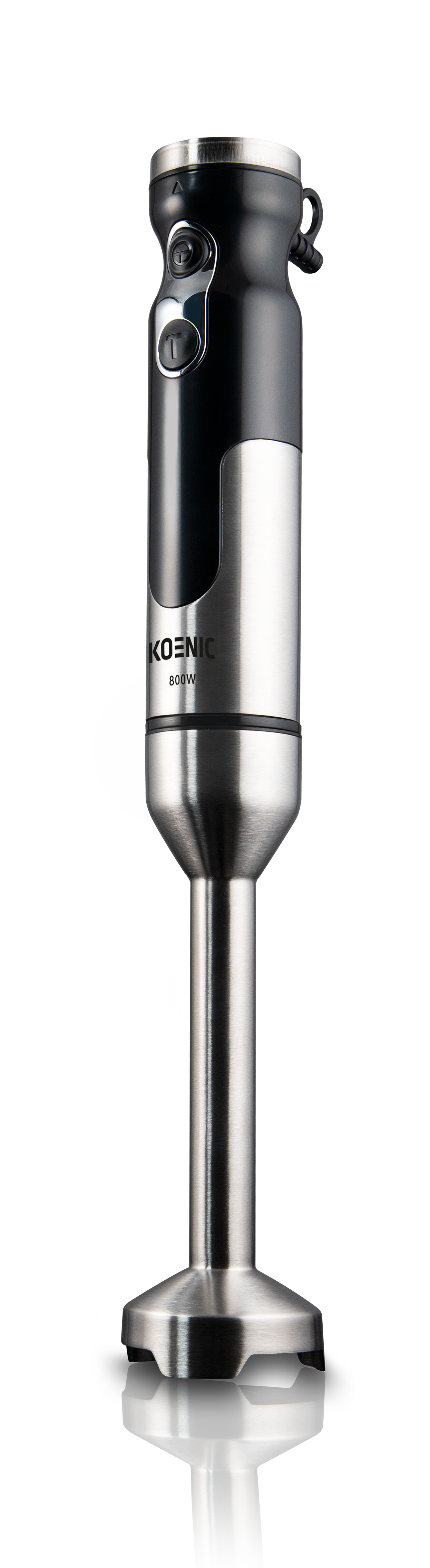 Srebrny i czarny blender ręczny z marką KOENIC i mocą 800W.