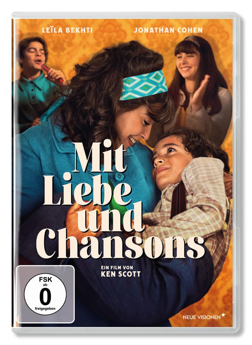Filmplakat mit vier Personen und dem Titel "Mit Liebe und Chansons".