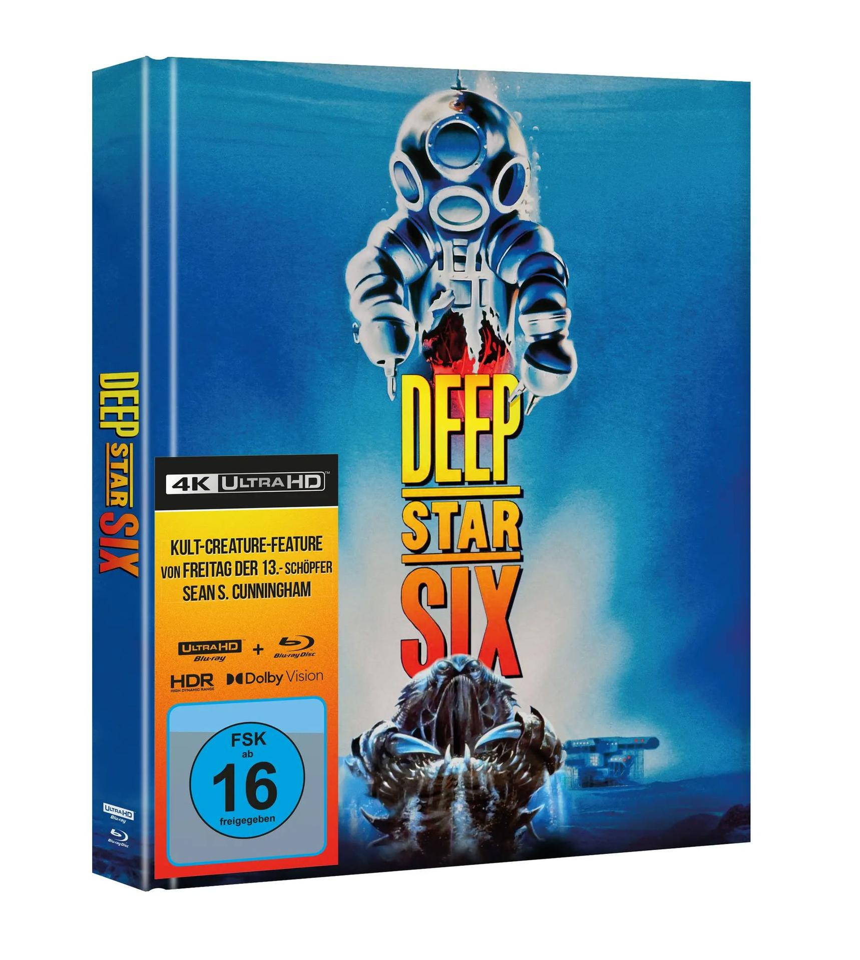 Ein Taucheranzug schwebt über einem Seeungeheuer. Der Film "Deep Star Six" ist ab 16.