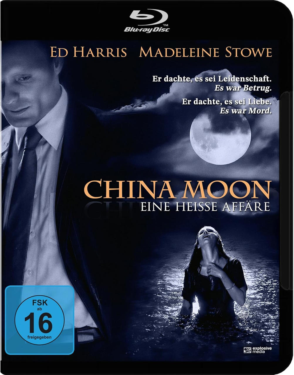 Blu-ray Cover: Mann im Anzug, Frau im Wasser, "China Moon" Titel.