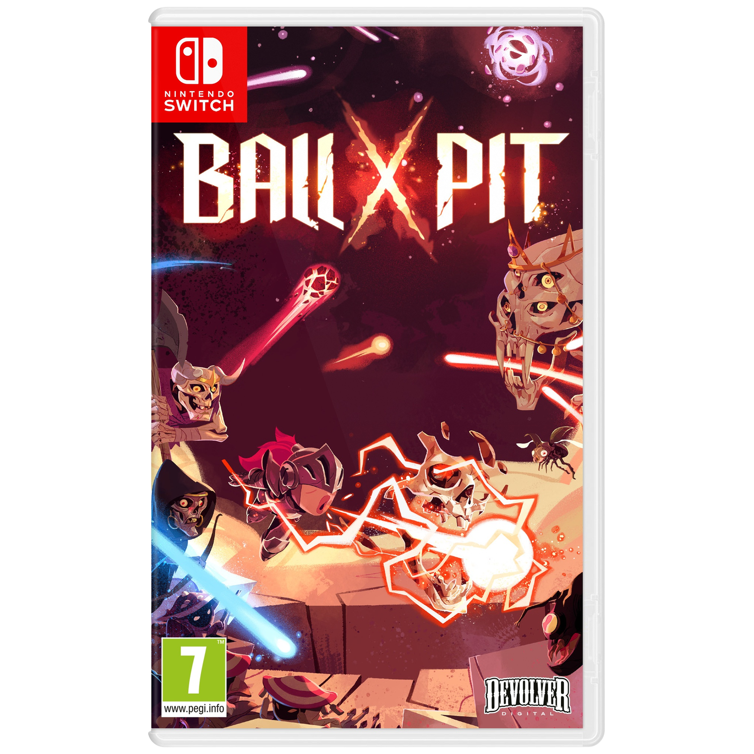 Nintendo Switch game cover: colorful characters, skeletons, monsters, and light effects.