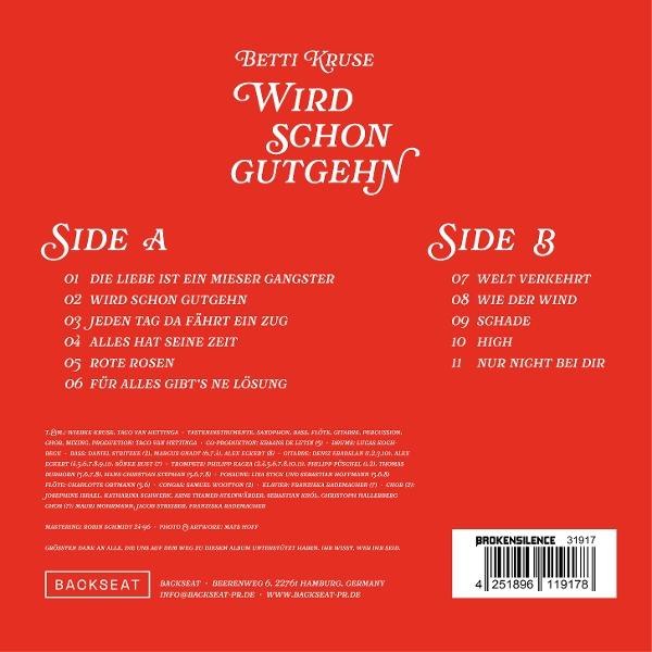 Rotes Plattencover mit Songliste für Betti Kruse: Wird Schon Gutgehn.