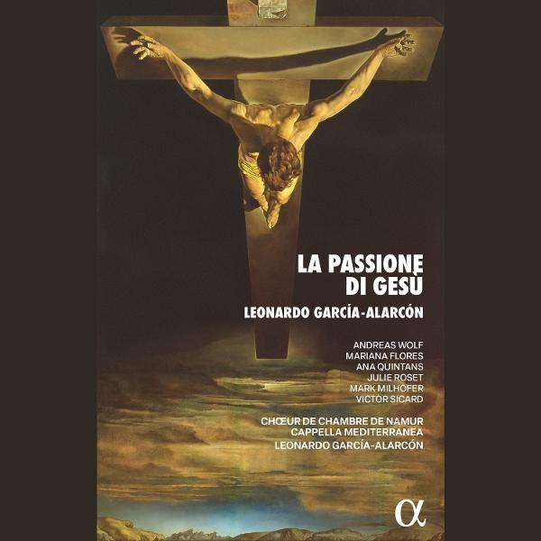 Gemälde von Jesus am Kreuz mit dem Titel 'La Passione di Gesu'.