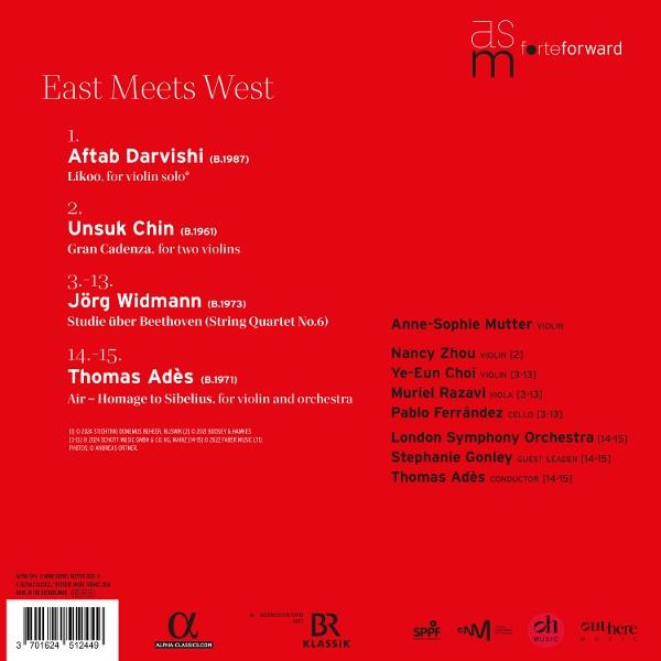 Albumcover "East Meets West" mit Komponisten und Werken, u.a. Jörg Widmann.