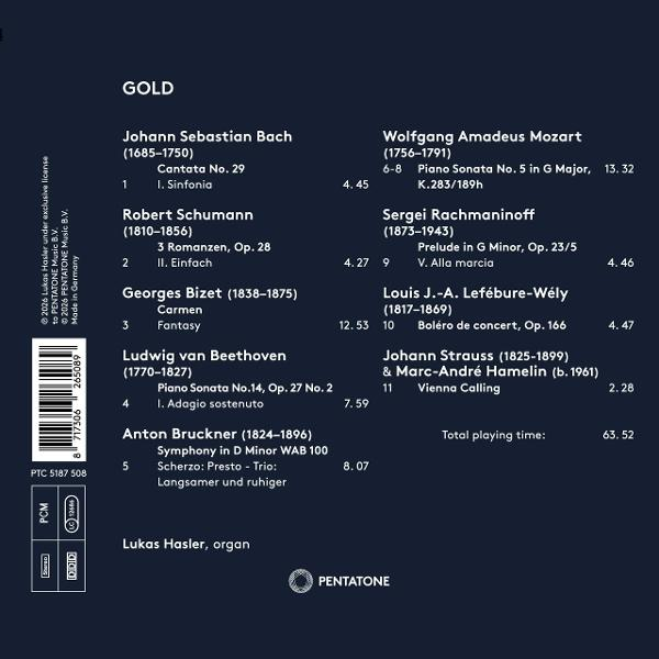 CD-Cover mit Komponisten, Werken und Titeln. Lukas Hasler, Organist.