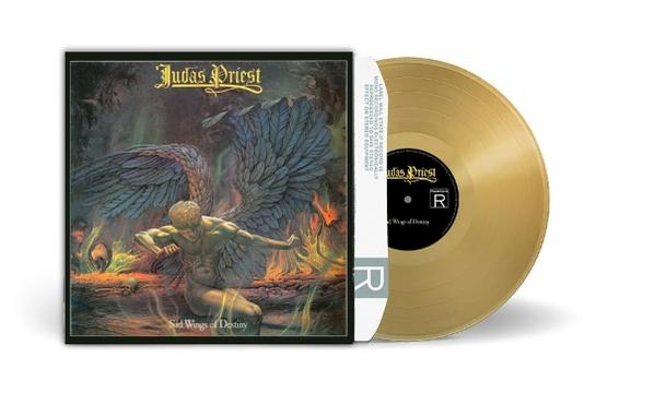 Judas Priest Albumcover mit geflügelter Figur und goldener Schallplatte.
