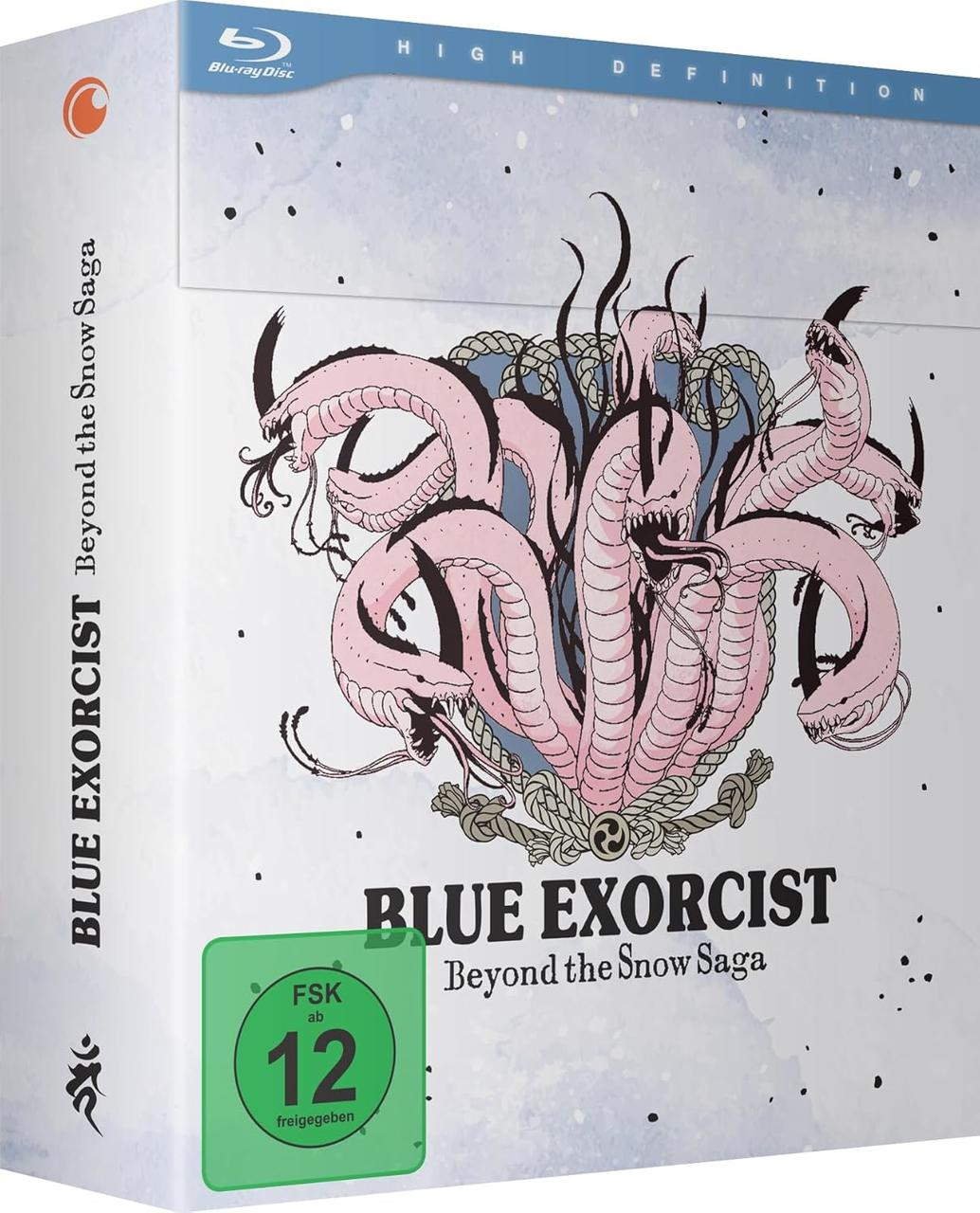 Blu-ray Hülle mit "Blue Exorcist" Artwork, zeigt pinke Drachen und FSK 12 Siegel.