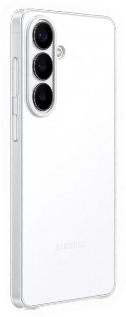 Átlátszó telefontok három hátlapi kamerával és Samsung logóval.