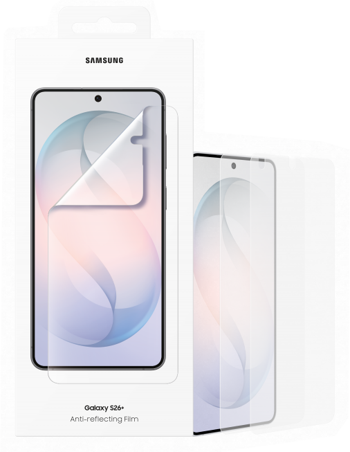 Samsung Galaxy S26+ tükröződésgátló fólia, csomagolt és egyedi