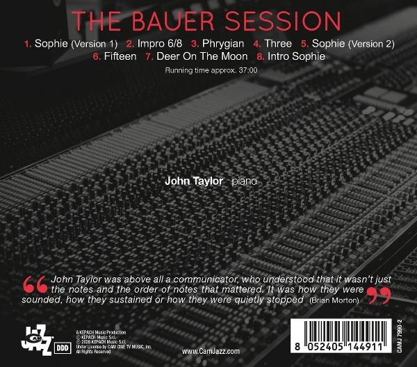 Albumcover: „The Bauer Session“ mit Titelliste und Zitat, über einem dunklen Bild eines Audiomischpults.