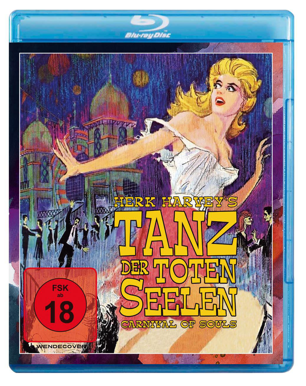 Retro-Filmcover mit einer Frau, Gebäuden und einem FSK-18-Siegel.
