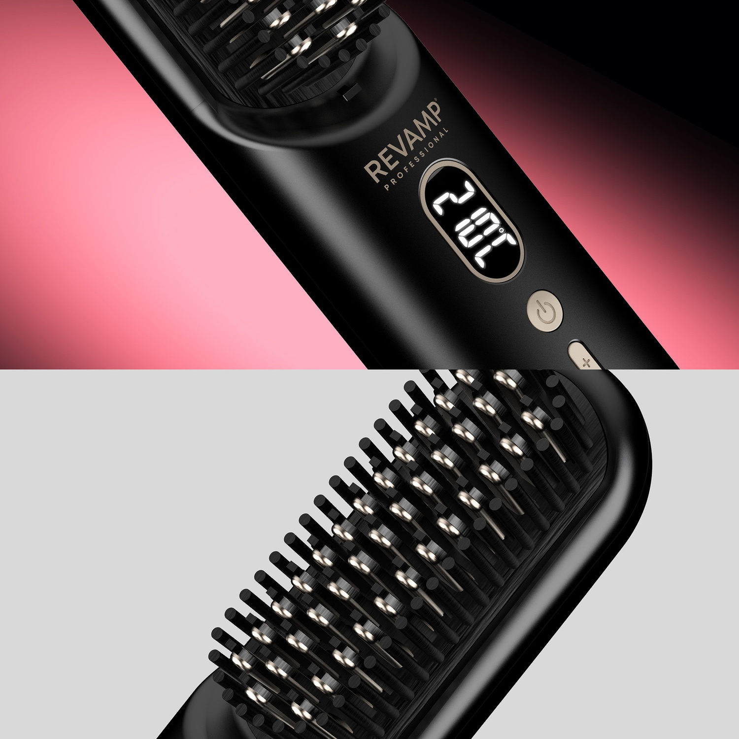 Black straightening brush with digital temperature display 210°C.