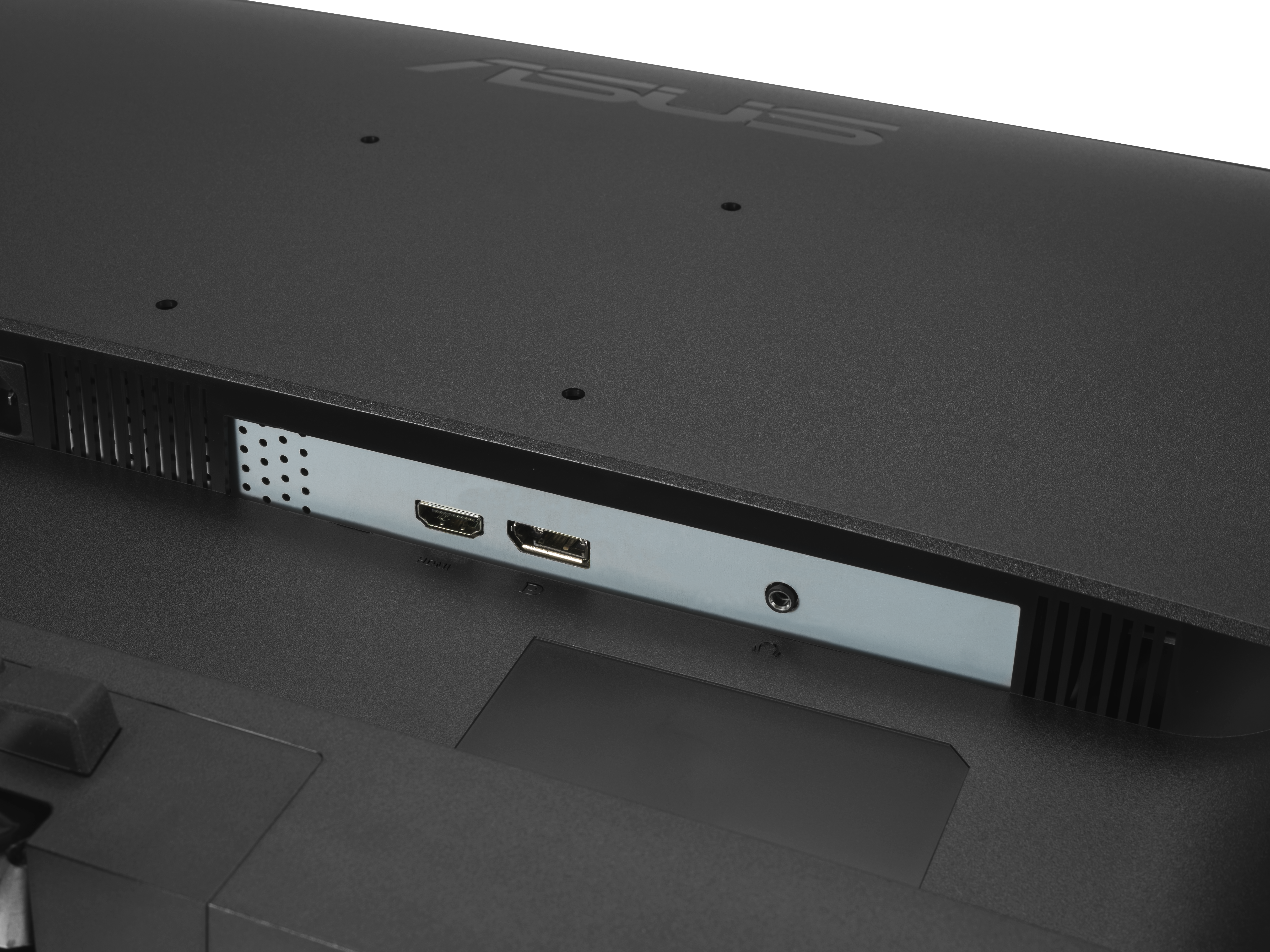 Tył monitora z portami HDMI i gniazdem audio.