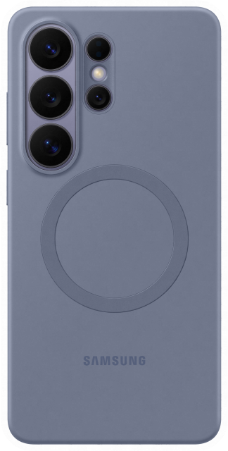 Lila Samsung telefon hátlapja négy kamerával és kör alakú mintával.