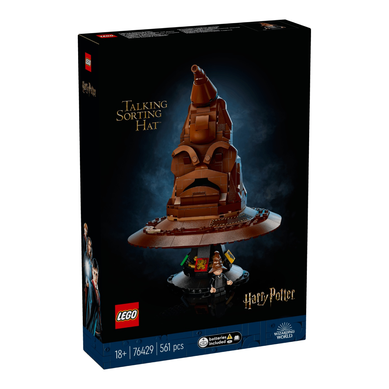 LEGO Harry Potter Talking Sorting Hat set packaging with hat and figures.