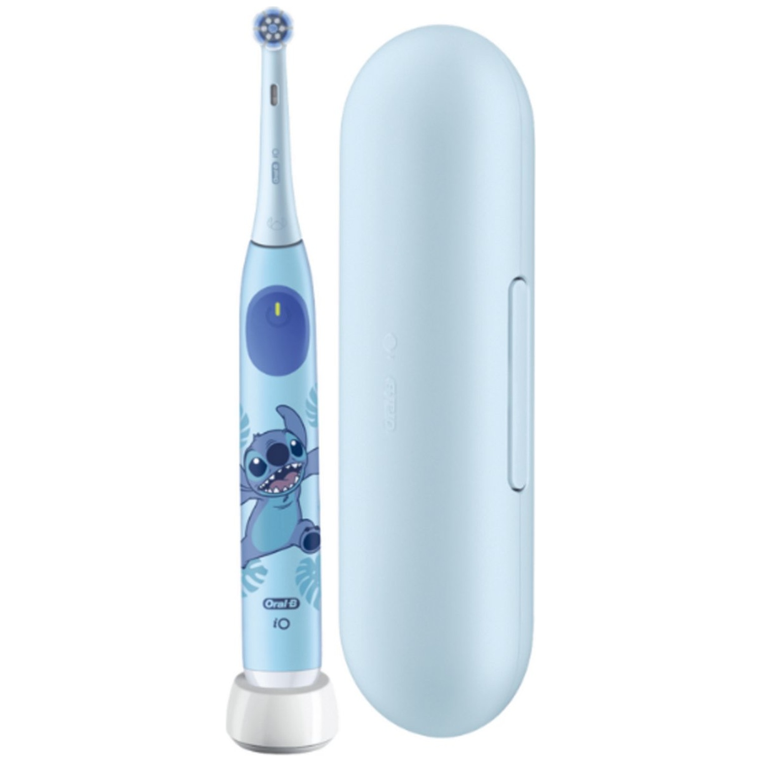 Brosse à dents électrique bleue avec motif Stitch et étui.