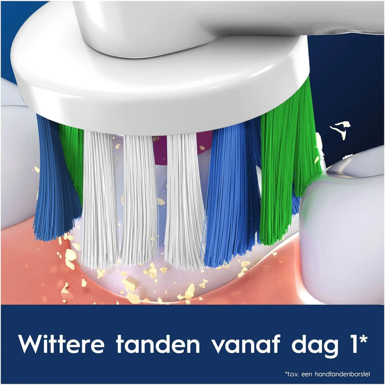 Brosse à dents électrique nettoie les dents avec des poils colorés et gencives.