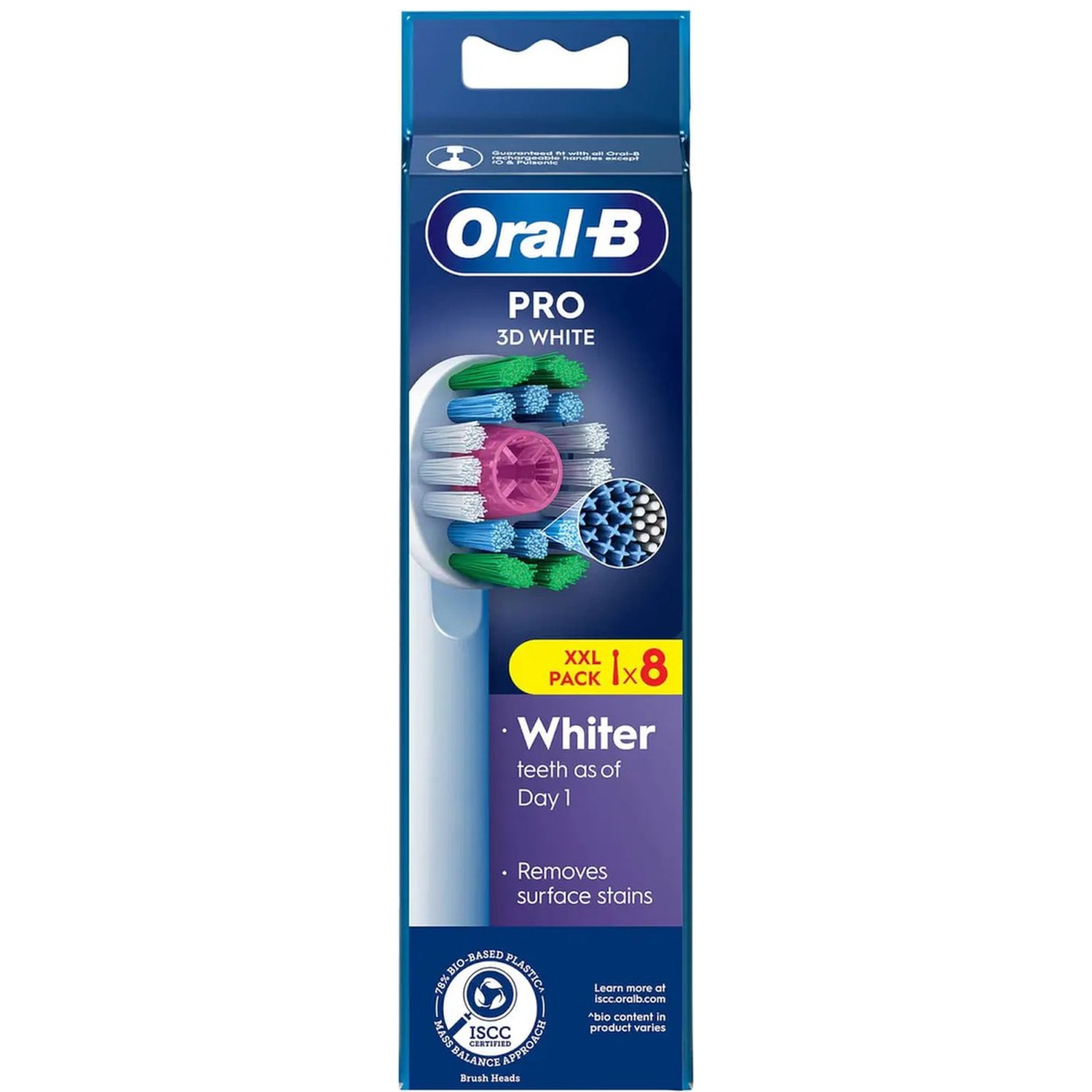 Têtes de brosse à dents Oral-B Pro 3D White, lot de 8, dents plus blanches.